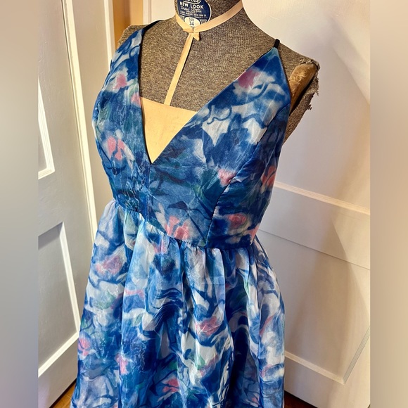 NWT Lulus Bloom Wildly Navy Blue Flora Organza Maxi Dress sz XL - Picture 4 of 7